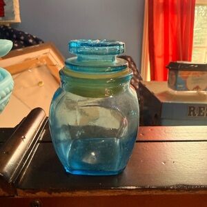 Vintage Blue Glass Jar with Lid